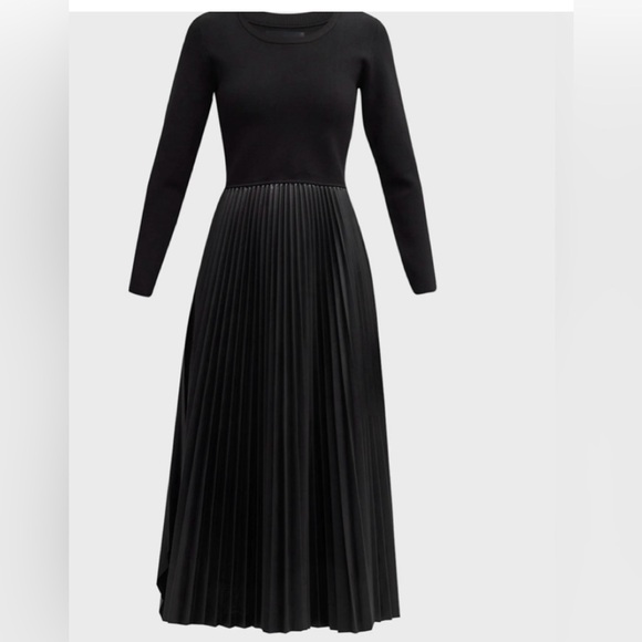 Elie Tahari leather The Amalia Pleated Mixed Media Sweater Dress
Color black - Picture 10 of 13
